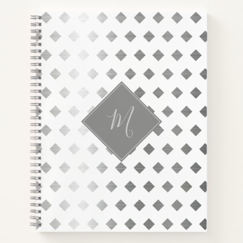 Decorative Silver Gray White Diamond Monogram Notebook