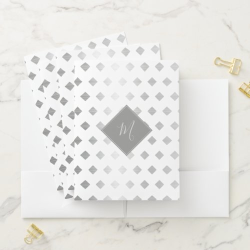 Decorative Silver Gray White Diamond Monogram Pocket Folder