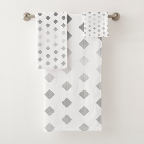 Decorative Silver Gray White Diamond Pattern Bath Towel Set