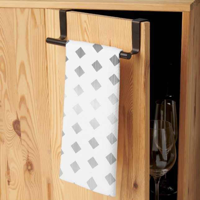 Decorative Silver Gray White Diamond Pattern Kitchen Towel (Thirds Fold)