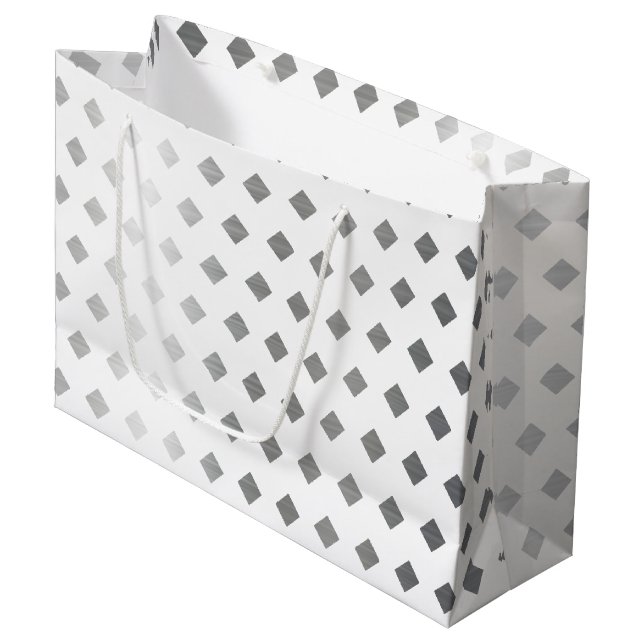 Decorative Silver Gray White Diamond Pattern Large Gift Bag (Front Angled)