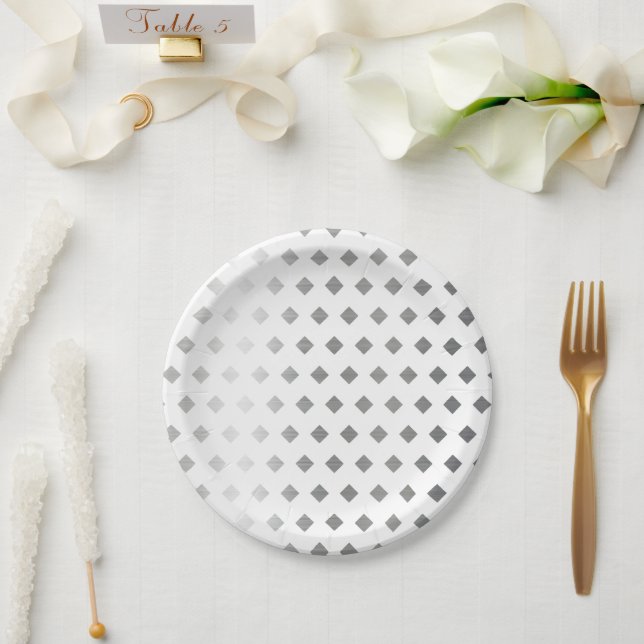 Decorative Silver Gray White Diamond Pattern Paper Plates (Wedding)