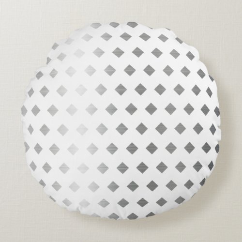 Decorative Silver Gray White Diamond Pattern Round Pillow