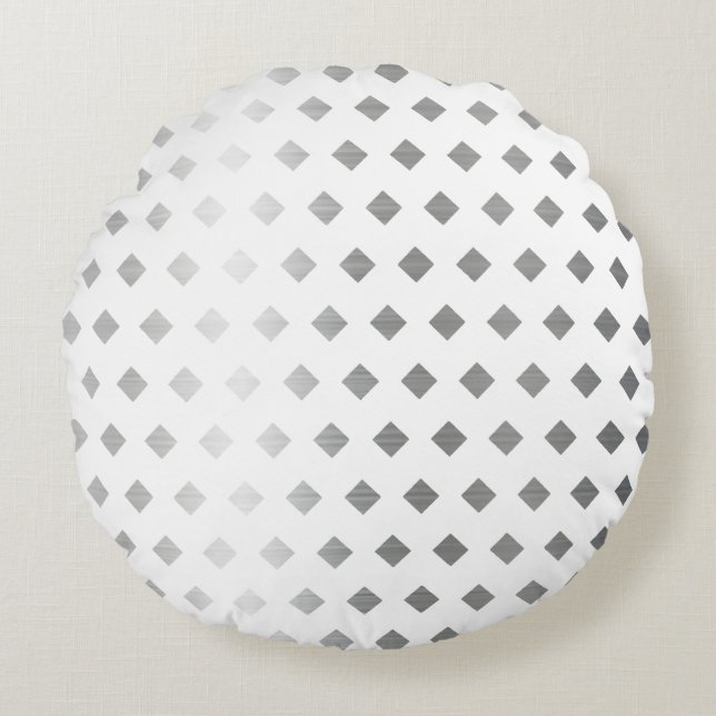 Decorative Silver Gray White Diamond Pattern Round Pillow (Front)
