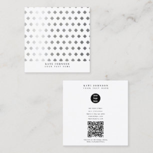 Decorative Silver Gray White Diamond Pattern Square Business Card