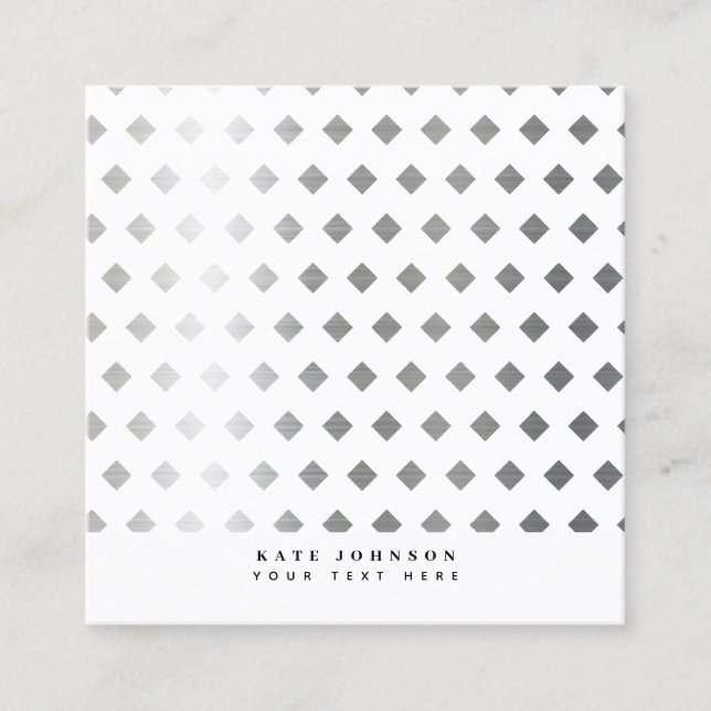 Decorative Silver Gray White Diamond Pattern Square Business Card (Front)