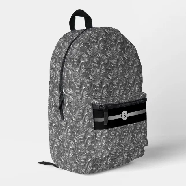 Decorative Silver Grey & Black Personalized Printed Backpack  display picture 3