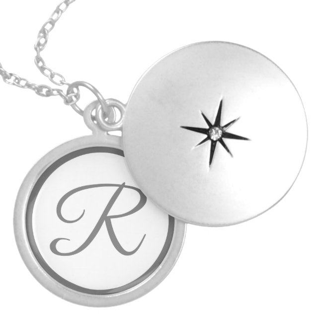 Decorative Silver Monogrammed Locket Necklace (Front)