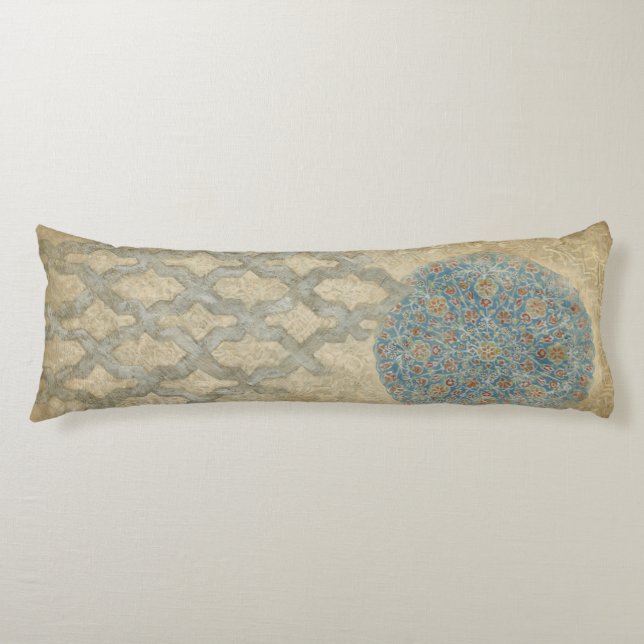 Decorative Silver Tapestry Floral Arrangement Body Pillow (Front)