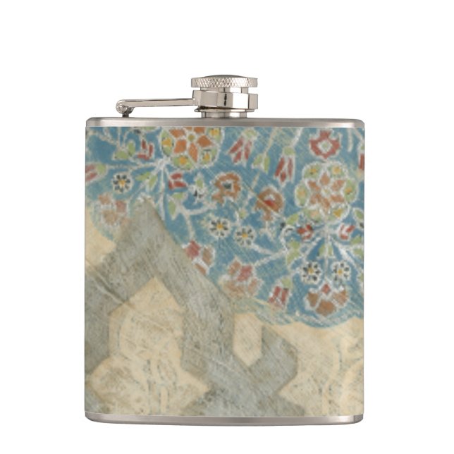 Decorative Silver Tapestry Floral Arrangement Hip Flask (Front)