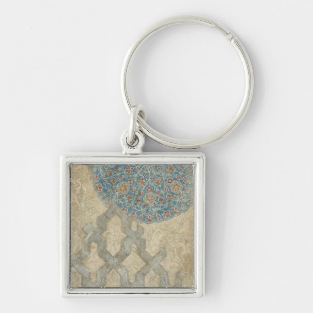Decorative Silver Tapestry Floral Arrangement Keychain (Front)