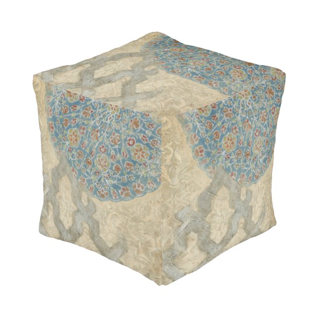 Decorative Silver Tapestry Floral Arrangement Pouf (Angled Front)