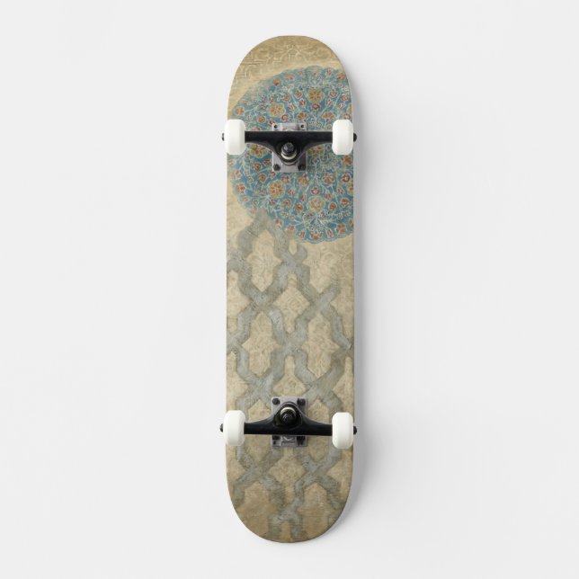 Decorative Silver Tapestry Floral Arrangement Skateboard Deck (Front)