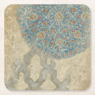 Decorative Silver Tapestry Floral Arrangement Square Paper Coaster