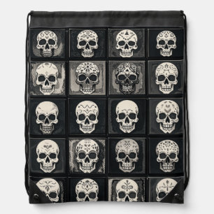 Decorative Skull Collection Mexican Folk Drawstring Bag