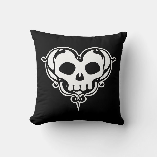 Decorative Skull Heart Throw Pillow (Front)