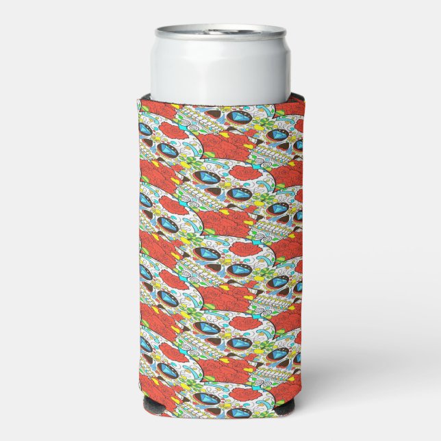 Decorative skulls, diamonds and flowers seltzer can cooler (Seltzer Front)