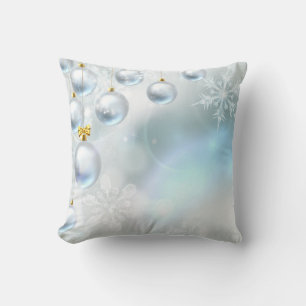 Decorative Snow Blue & Gold Ball Merry Christmas Throw Pillow