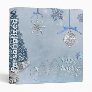 Decorative Snow Blue & White Ball Merry Christmas 3 Ring Binder