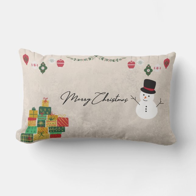 Decorative Snow Blue & White Ball Merry Christmas Lumbar Pillow (Front)