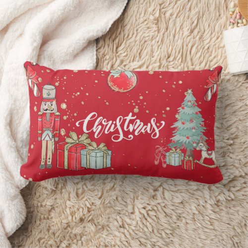Decorative Snow Blue  White Ball Merry Christmas Lumbar Pillow
