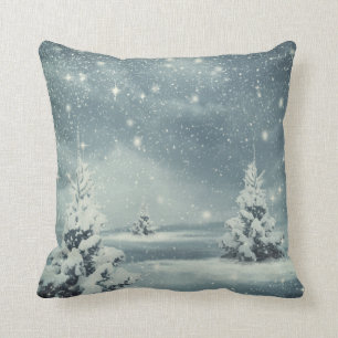 Decorative Snow Blue & White Ball Merry Christmas Throw Pillow
