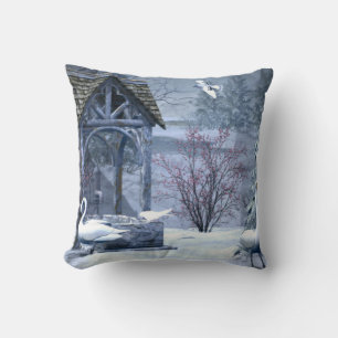 Decorative Snow Blue & White Ball Merry Christmas Throw Pillow