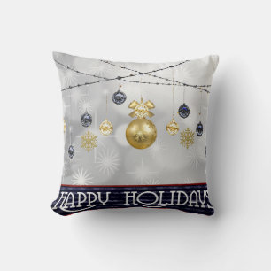 Decorative Snow Blue & White Ball Merry Christmas Throw Pillow
