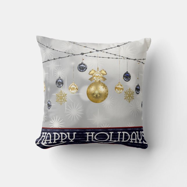 Decorative Snow Blue & White Ball Merry Christmas Throw Pillow (Front)