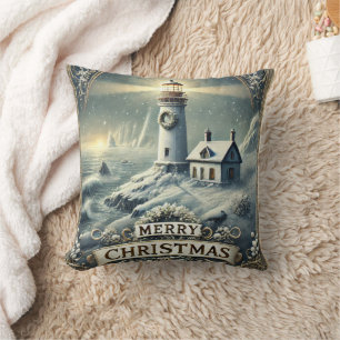 Decorative Snow Blue & White Ball Merry Christmas Throw Pillow