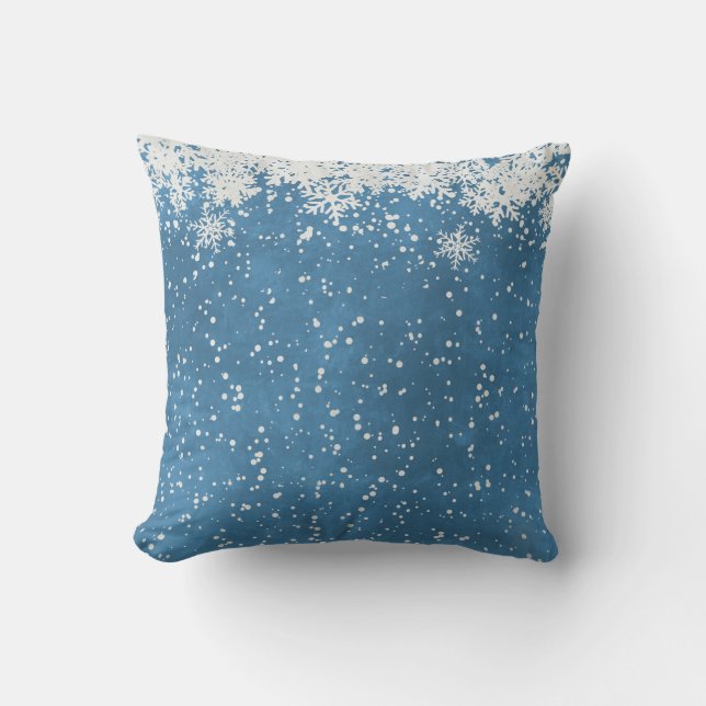 Decorative Snow Blue & White Ball Merry Christmas  Throw Pillow (Front)