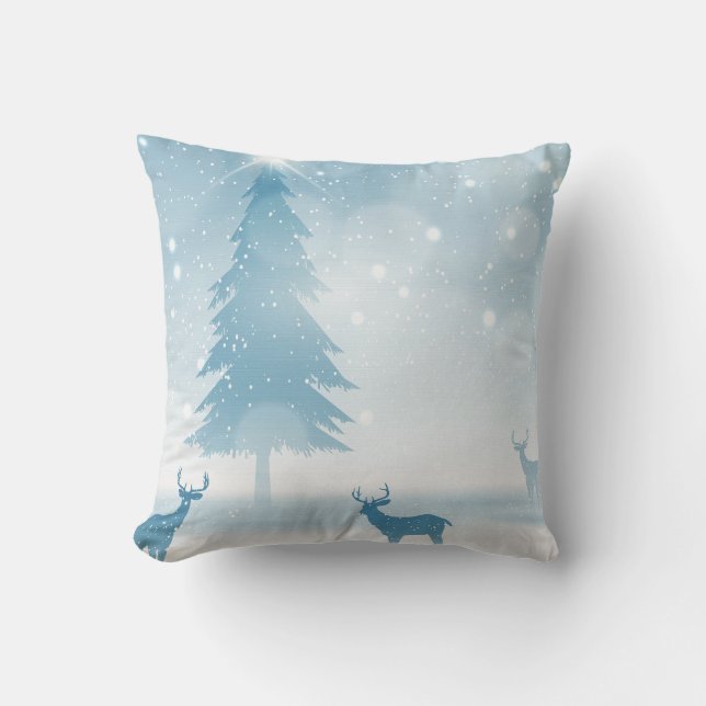 Decorative Snow Blue & White Ball Merry Christmas Throw Pillow (Front)