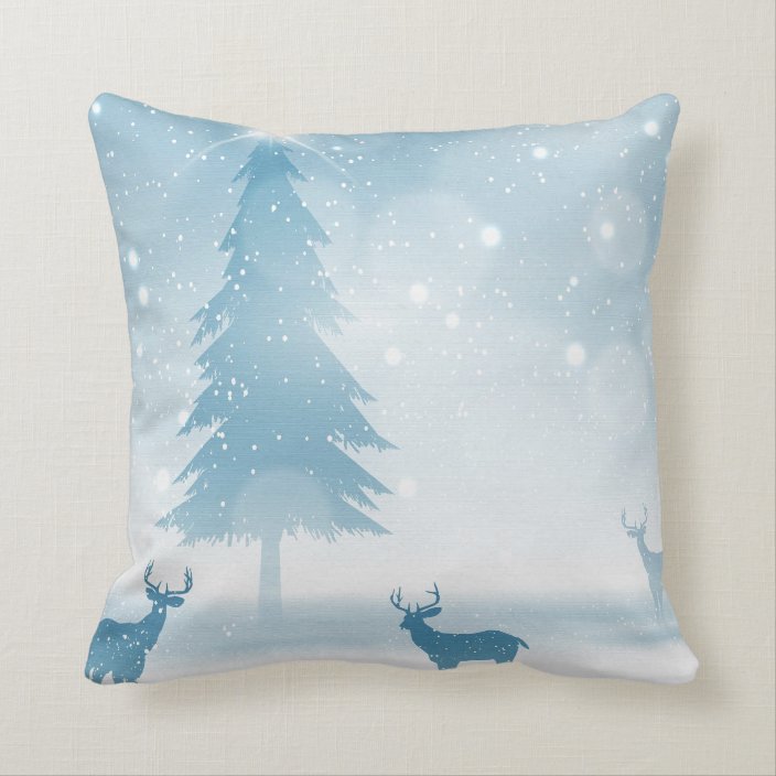 Decorative Snow Blue White Ball Merry Christmas Throw Pillow Zazzle Com