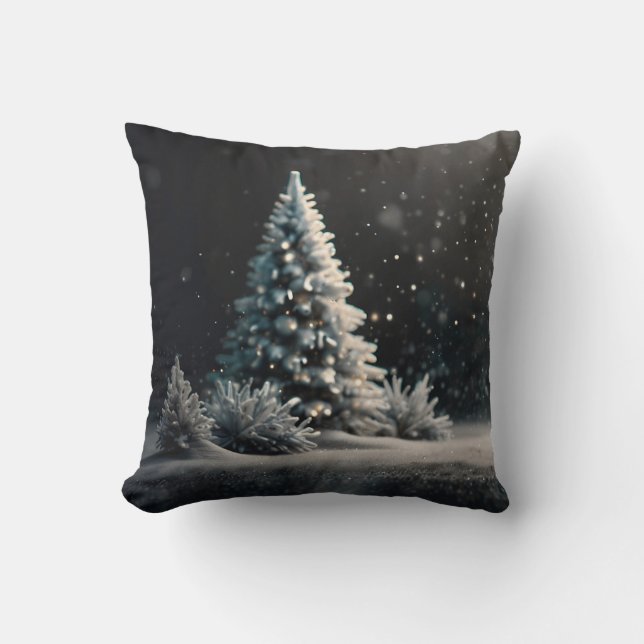 Decorative Snow Blue & White Ball Merry Christmas Throw Pillow (Front)