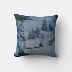 Decorative Snow Blue & White Ball Merry Christmas Throw Pillow