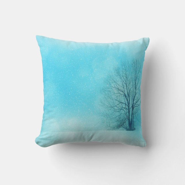 Decorative Snow Blue & White Ball Merry Christmas Throw Pillow (Front)