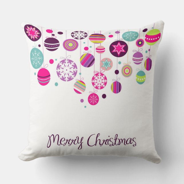Decorative Snow Blue & White Ball Merry Christmas  Throw Pillow (Front)