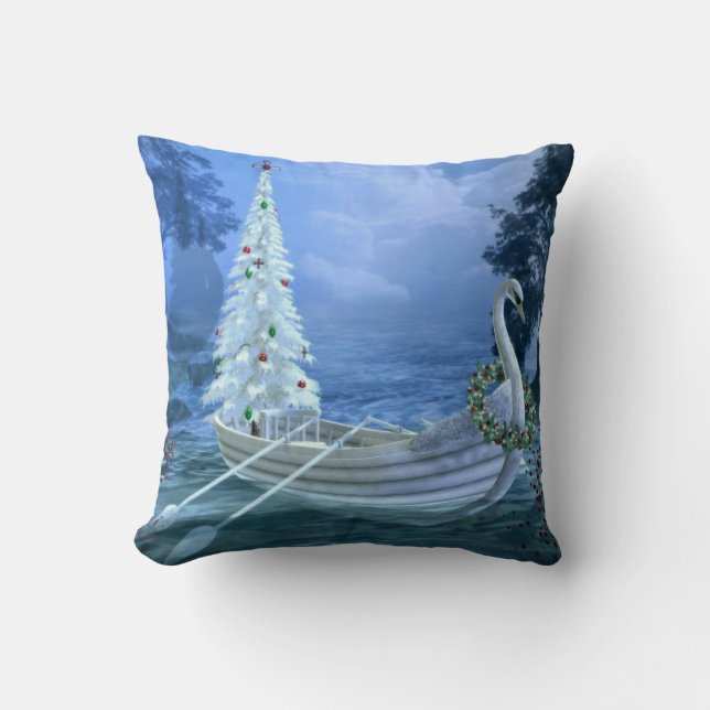 Decorative Snow Blue & White Ball Merry Christmas Throw Pillow (Front)