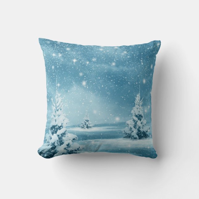 Decorative Snow Blue & White Ball Merry Christmas Throw Pillow (Front)