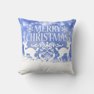 Decorative Snow Blue & White Ball Merry Christmas Throw Pillow