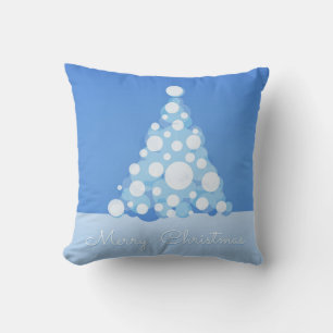 Decorative Snow Blue & White Ball Merry Christmas Throw Pillow