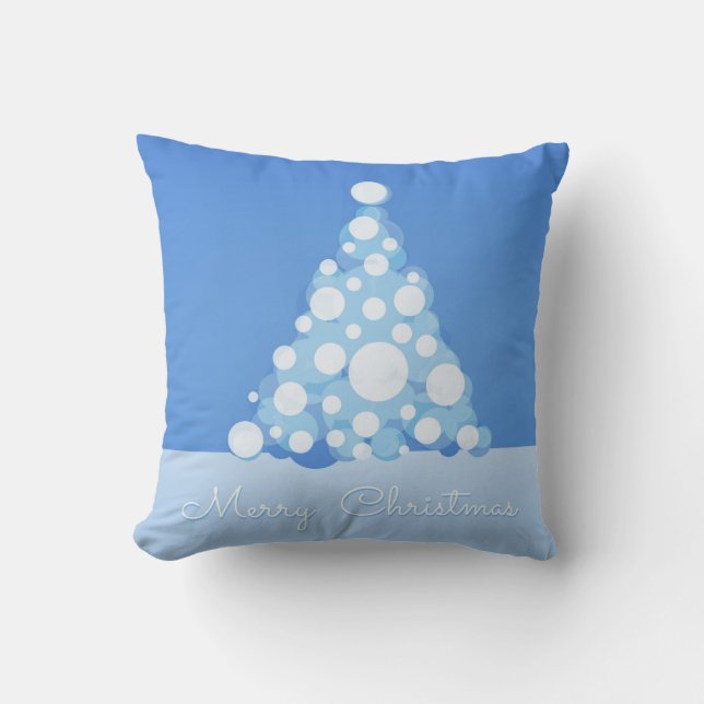 Decorative Snow Blue & White Ball Merry Christmas  Throw Pillow (Front)
