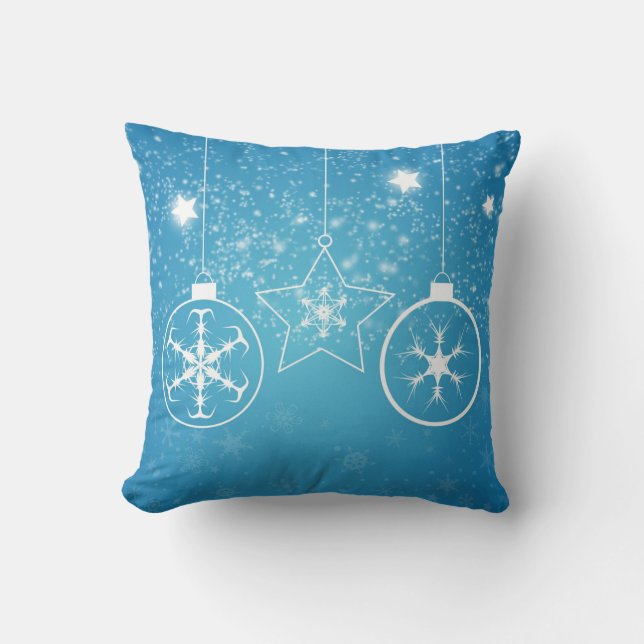 Decorative Snow Blue & White Ball Merry Christmas  Throw Pillow (Front)