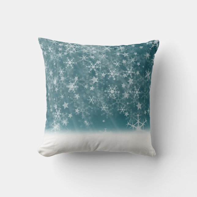 Decorative Snow Blue & White Ball Merry Christmas  Throw Pillow (Front)