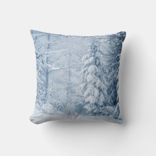 Decorative Snow Blue & White Snow Merry Christmas Throw Pillow