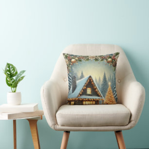 Decorative Snow Blue & White Snow Merry Christmas Throw Pillow