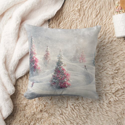 Decorative Snow Christmas Tree Throw Pillow