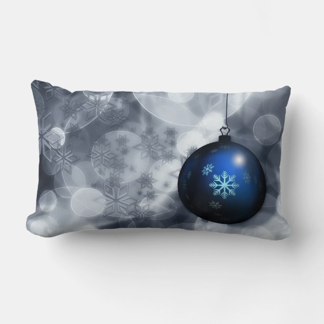 Decorative Snow Flake Blue Ball Christmas Lumbar Pillow (Front)