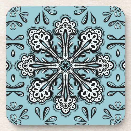Decorative Snowflake Fun Abstract Blue Winter Beverage Coaster