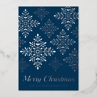 Decorative Snowflakes On A Blue Background Color Foil Holiday Card